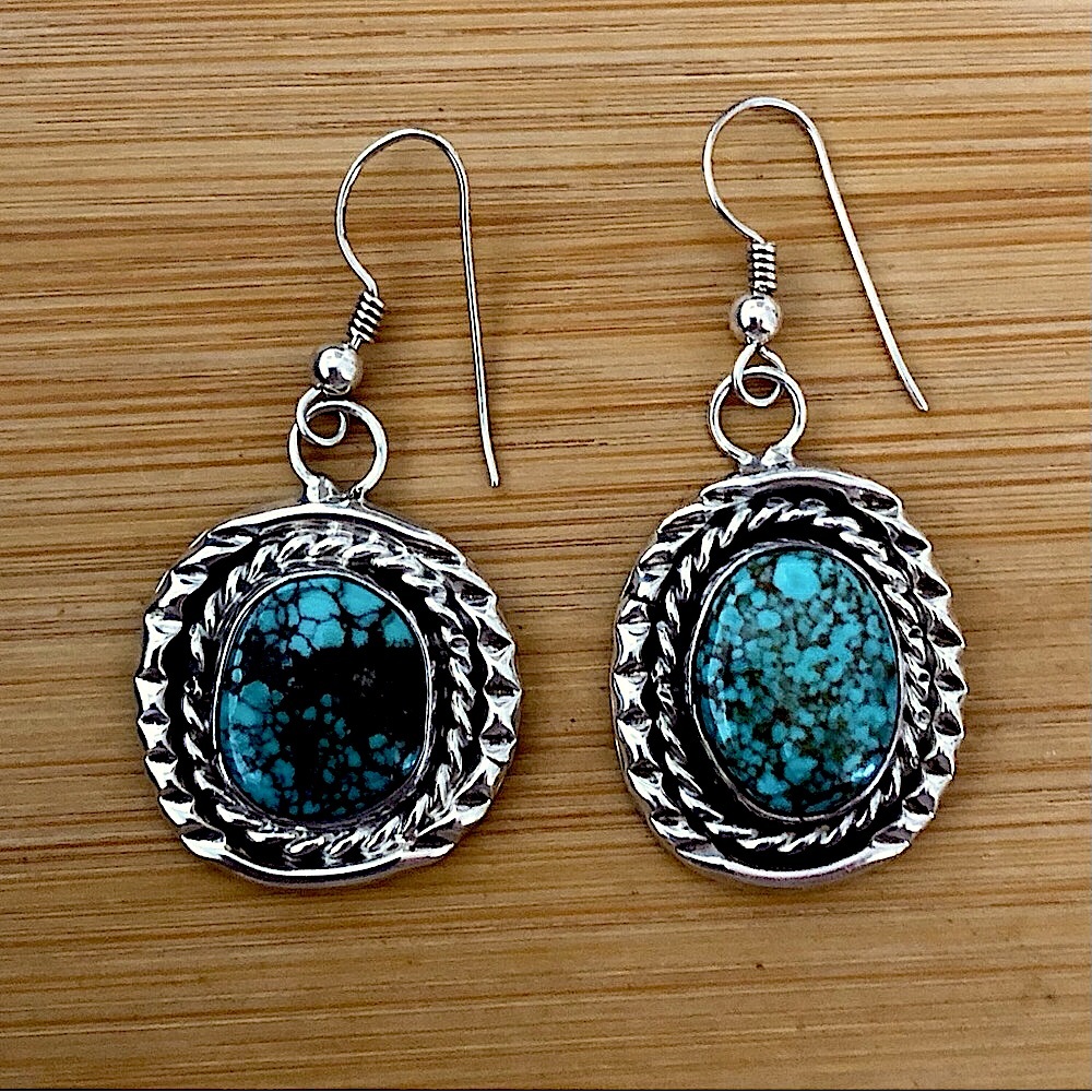 $82  Signed Native American Southwest Estate Earrings  Marked EJ STERLING